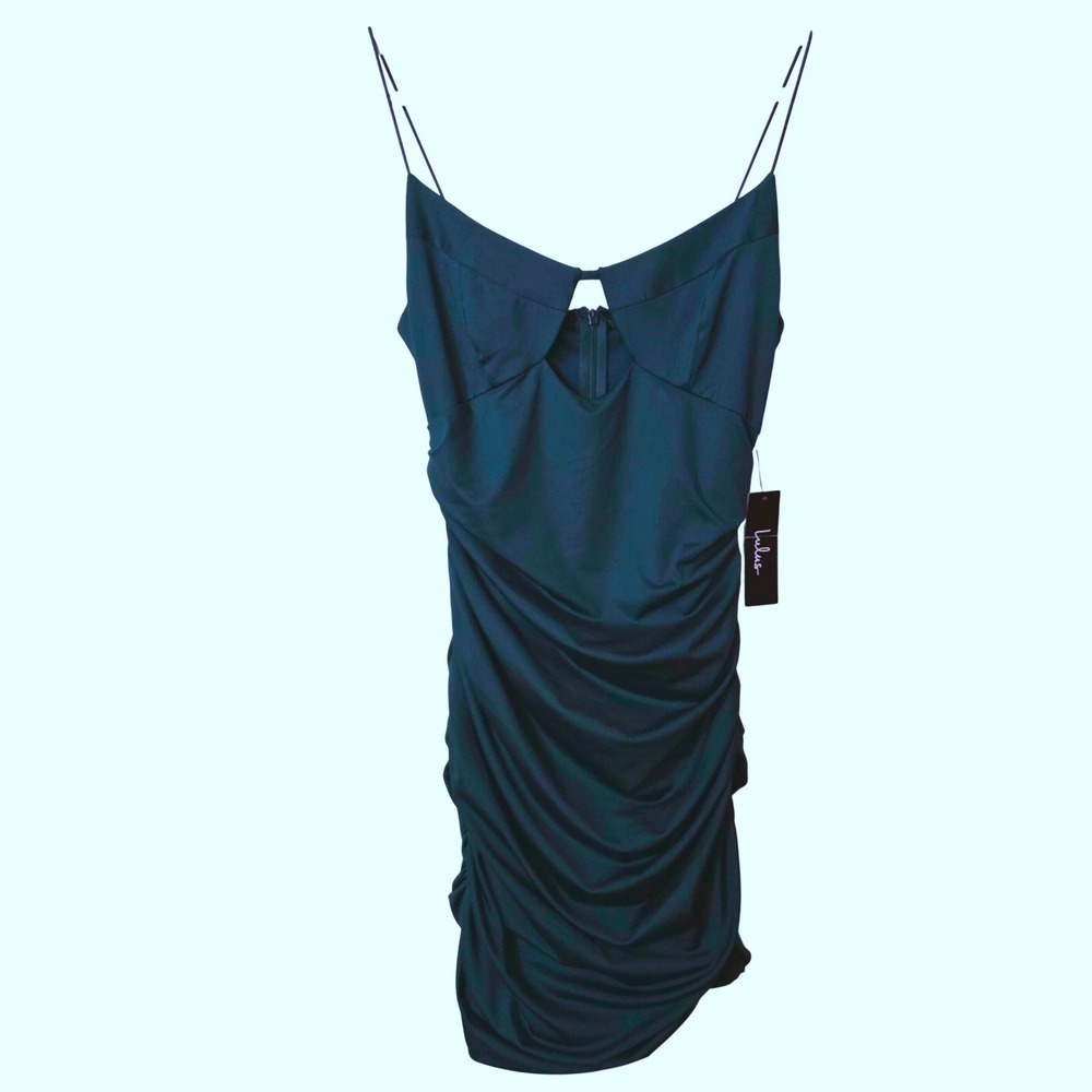 Lulus Always Celebrating Dark Teal Ruched Bodycon Mini Dress IBD96156L NEW‎